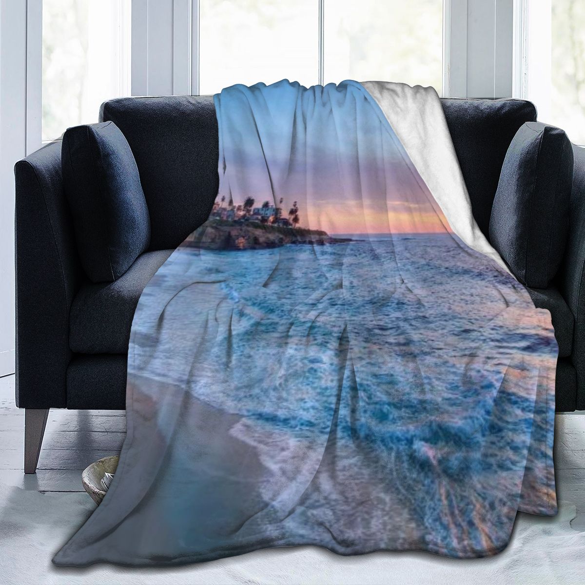 UltraSoft Micro Fleece Blanket,Ocean Beach Sunset Blue Sky,Custom Home