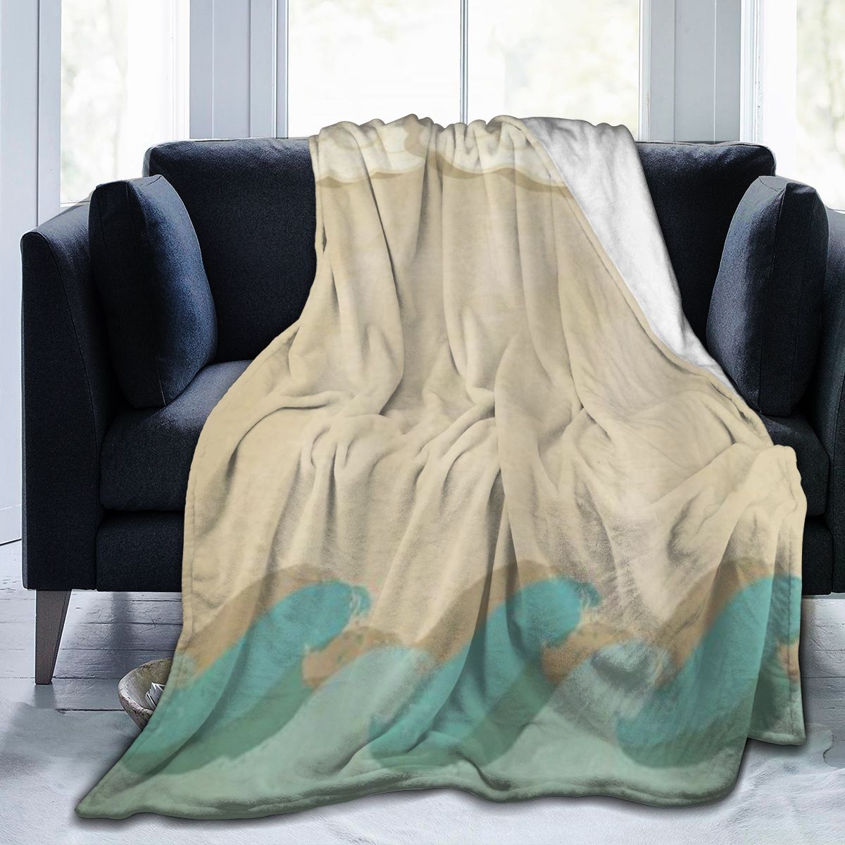 UltraSoft Micro Fleece Blanket,Ocean Waves And Clouds Grunge Vintage