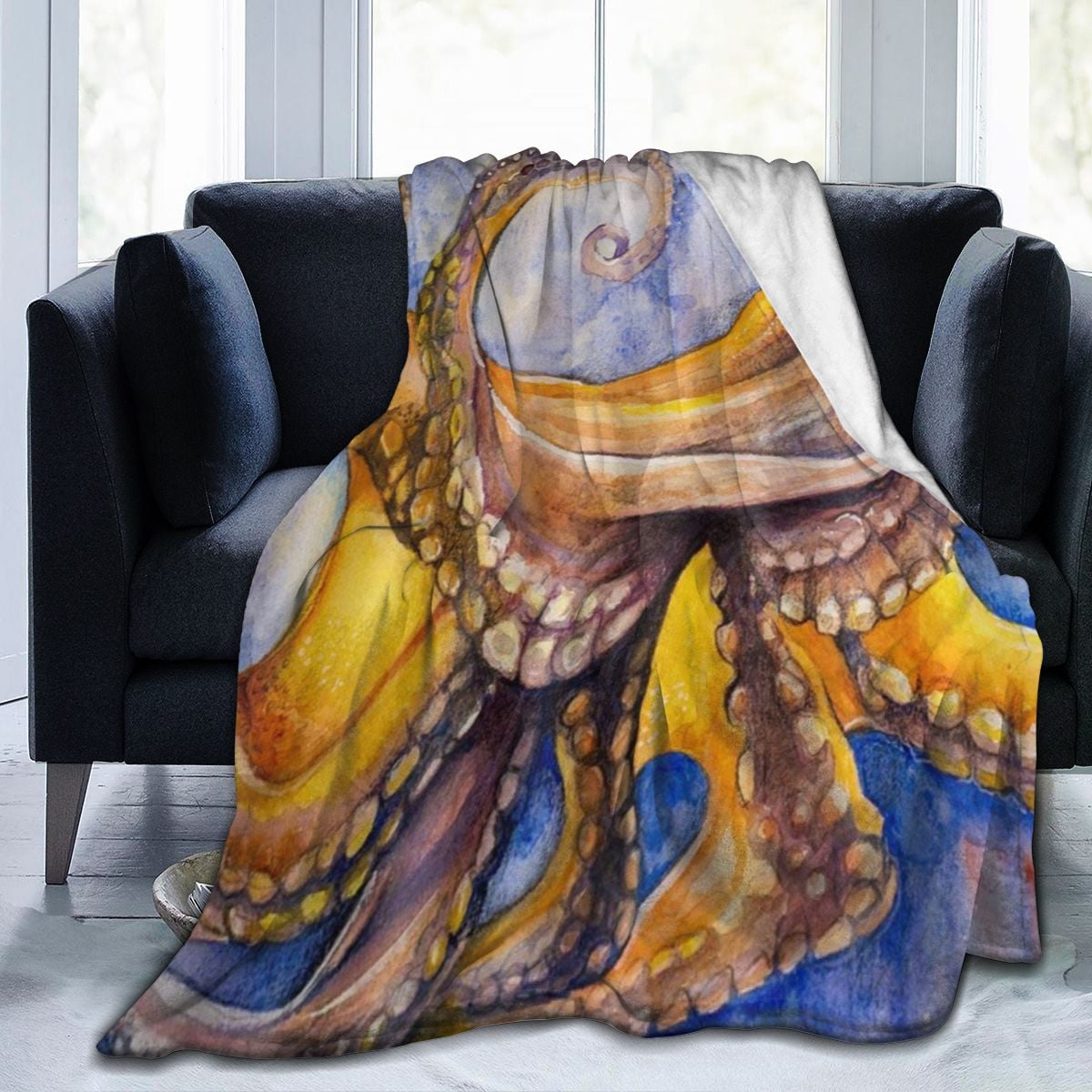 UltraSoft Micro Fleece Blanket,Octopus Watercolor Marine Anima,Custom