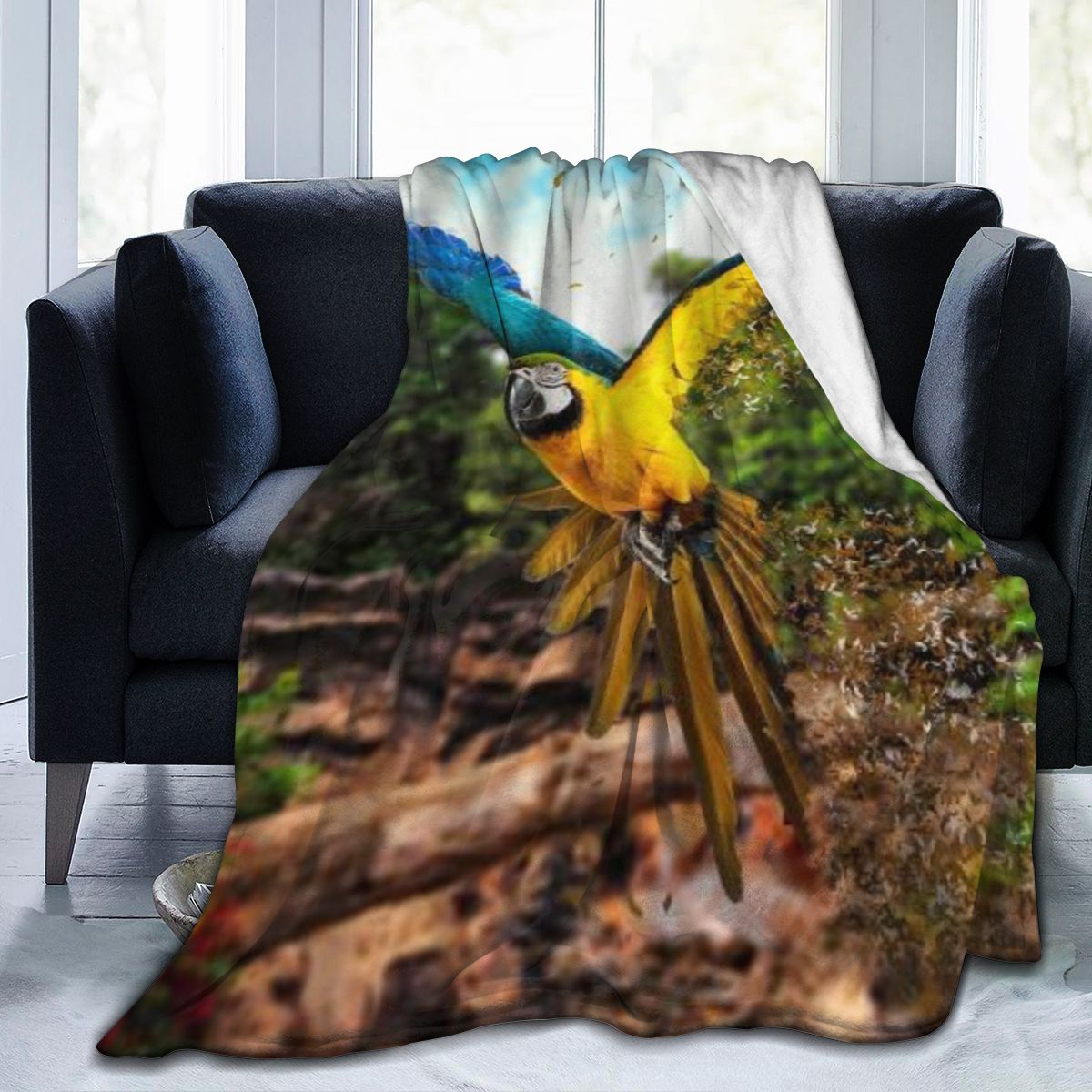 UltraSoft Micro Fleece Blanket,Parrot Flying Away Branch Closeup