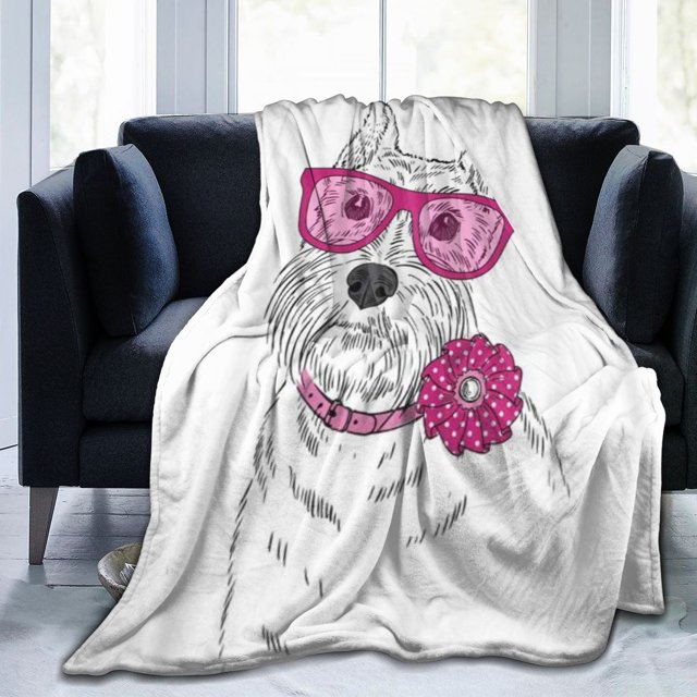 UltraSoft Micro Fleece Blanket,Pink Animal Of Schnauzer Dog Portrait