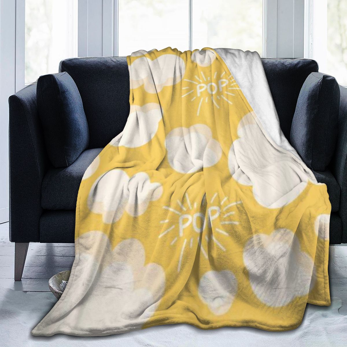 UltraSoft Micro Fleece Blanket,Popcorn Pattern Bright Pop On Yellow Cute Snack,Custom Home