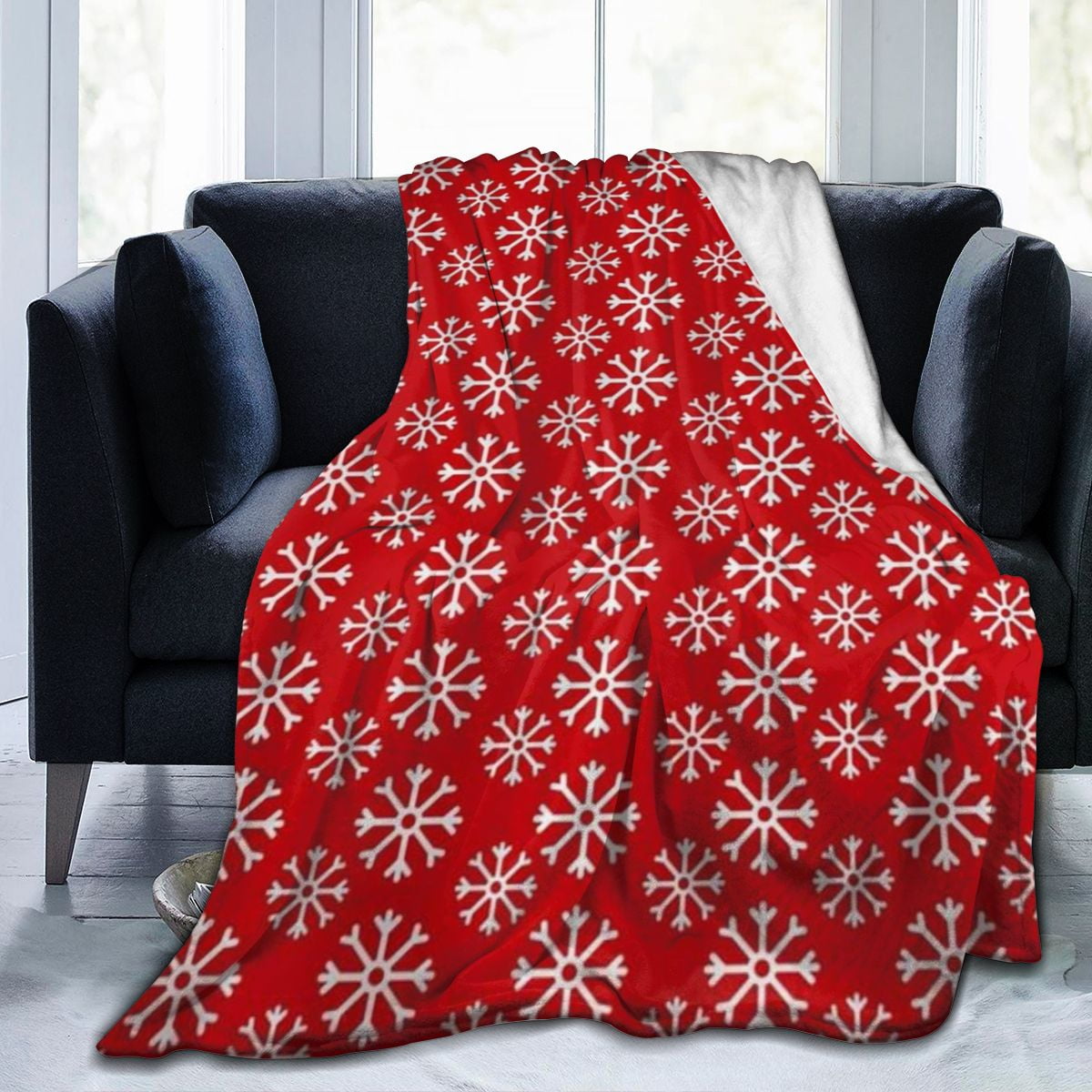 UltraSoft Micro Fleece Blanket,Red Background White Snowflake Pattern