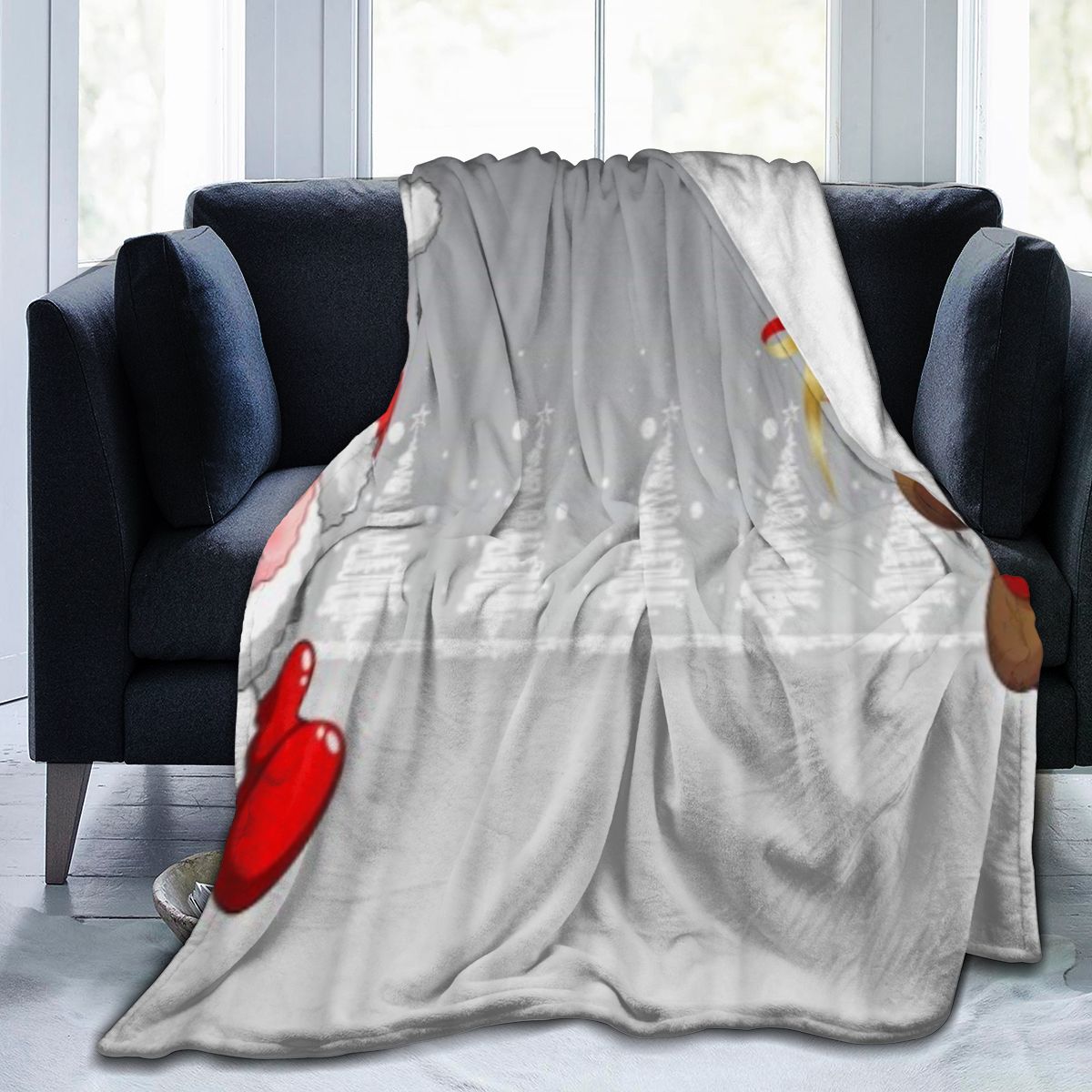 UltraSoft Micro Fleece Blanket,Red Hat Santa Claus Brown Elk Animation