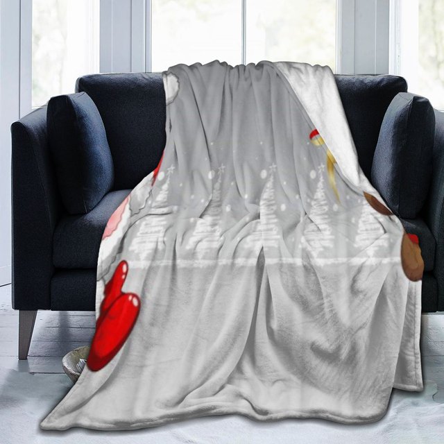 UltraSoft Micro Fleece Blanket,Red Hat Santa Claus Brown Elk Animation