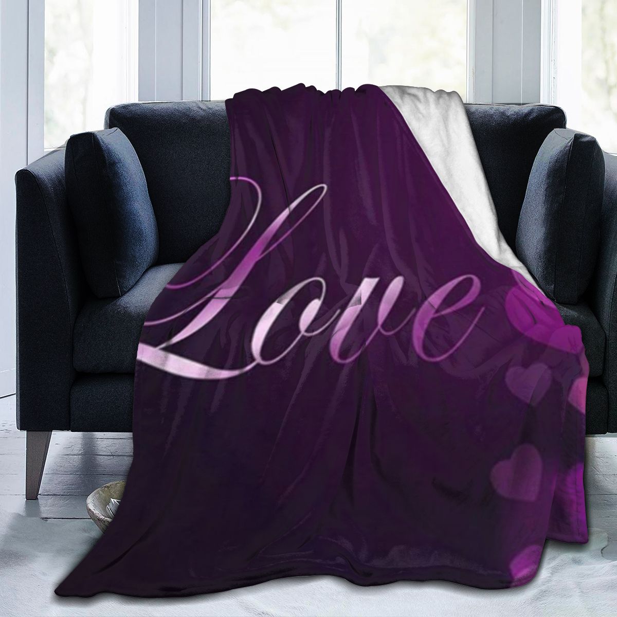 UltraSoft Micro Fleece Blanket,Romantic Purple Hearts Pattern Digital