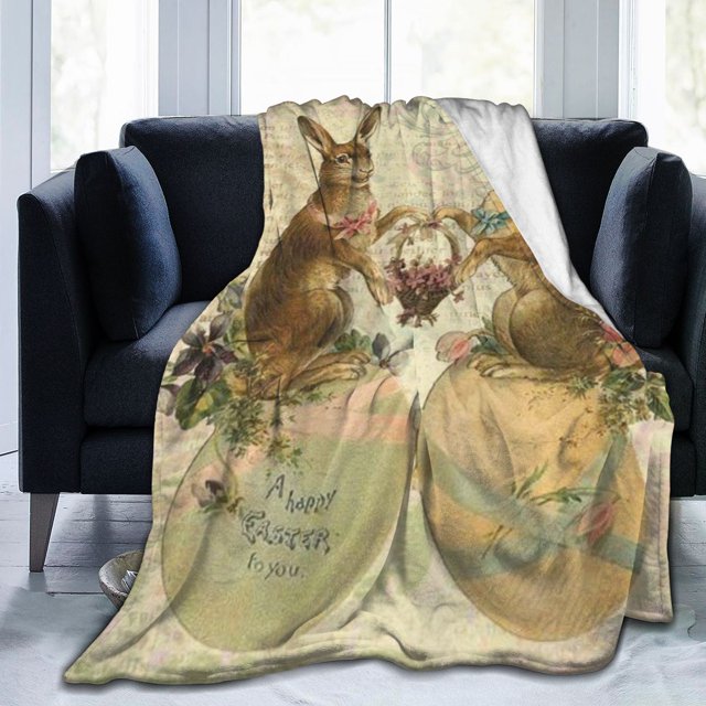 UltraSoft Micro Fleece Blanket,Vintage French Easter Bunnies,Custom