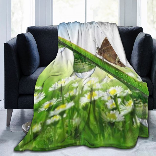UltraSoft Micro Fleece Blanket,Wildflower Dew Butterfly Daisy