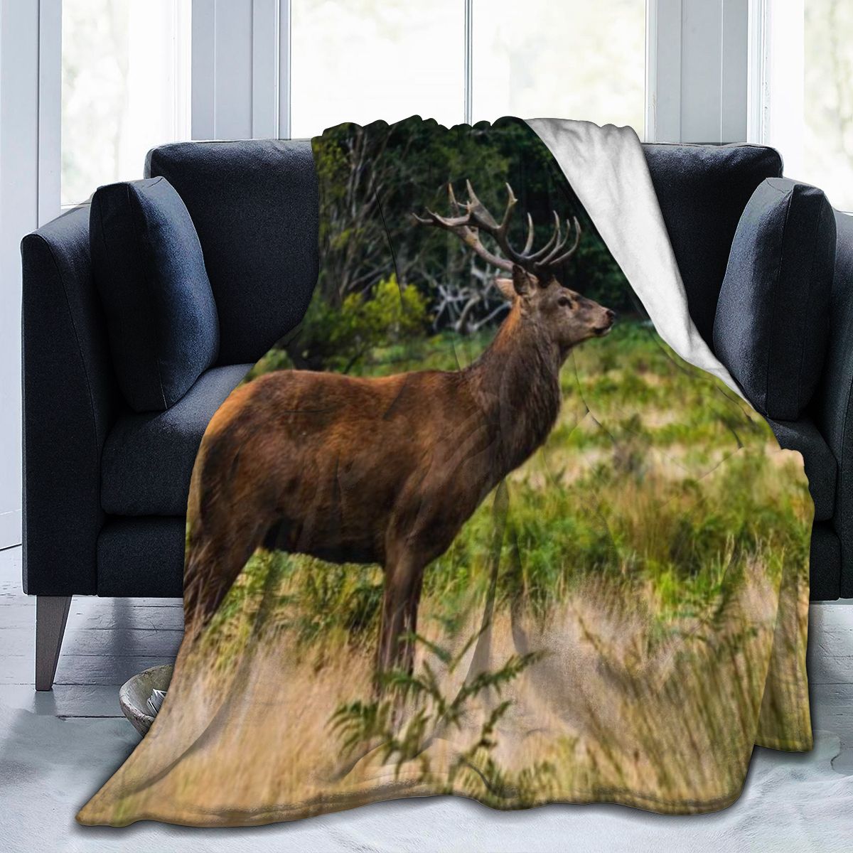 UltraSoft Micro Fleece Blanket,Wildlife Deer Elk Green Trees Forest