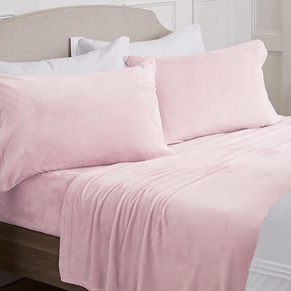 Ultra Soft Micro Fleece Sheets Set with Extra Deep Pockets | Extra Soft Velvet Fleece Sheet Set | Super Plush Polar Fleece | Velvet Plush Cozy Warmth | Queen - Light Pink