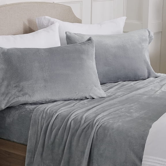 Ultra Soft Micro Fleece Sheets Set with Extra Deep Pockets | Extra Soft Velvet Fleece Sheet Set | Super Plush Polar Fleece | Velvet Plush Cozy Warmth | Tribeca Collection (King, Grey)