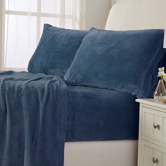 Ultra Soft Micro Fleece Sheets Set with Extra Deep Pockets | Extra Soft Velvet Fleece Sheet Set | Super Plush Polar Fleece | Velvet Plush Cozy Warmth | Tribeca Collection (King, Infinity Blue)