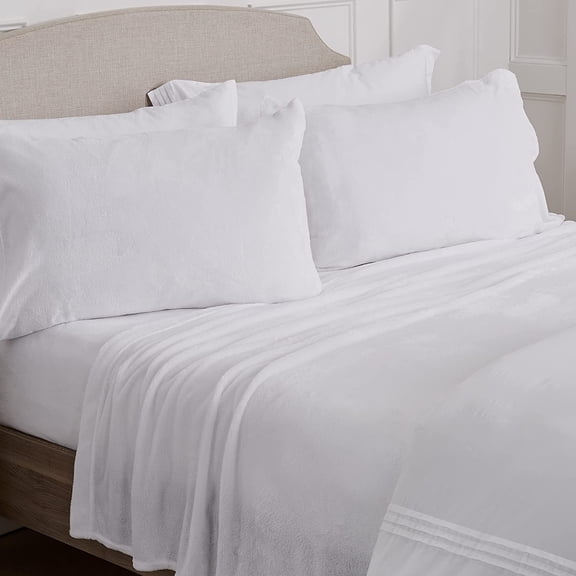 Ultra Soft Micro Fleece Sheets Set with Extra Deep Pockets | Extra Soft Velvet Fleece Sheet Set | Super Plush Polar Fleece | Velvet Plush Cozy Warmth | Tribeca Collection (Queen, White)