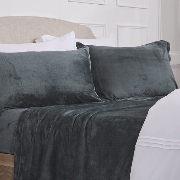 Ultra Soft Micro Fleece Sheets Set with Extra Deep Pockets | Super Plush Polar Fleece | Velvet Plush Cozy Warmth | Tribeca Collection (Queen, Dark Grey)