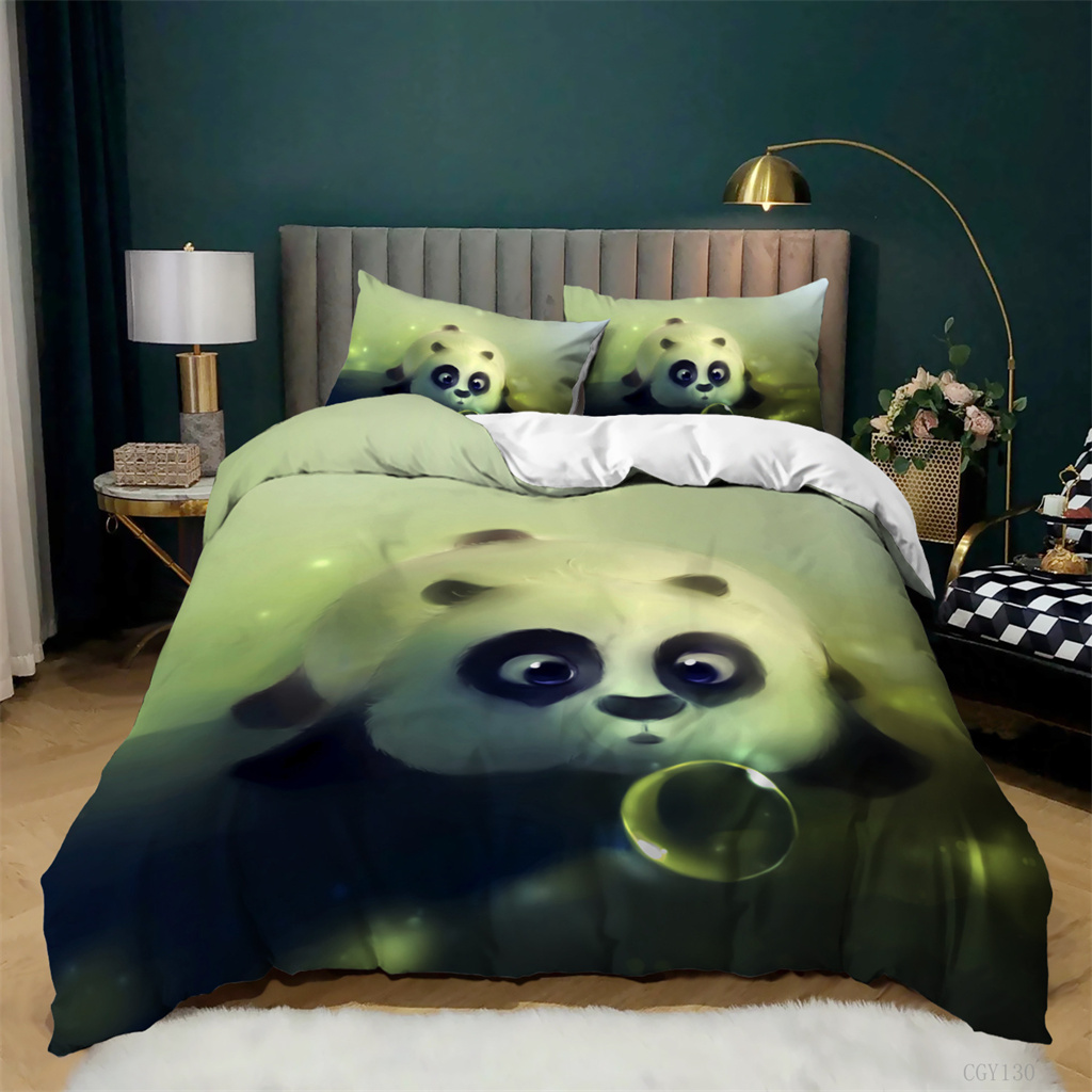 Ultra Soft Microfiber Cute Panda Duvet Cover Kids Bed Set 3D Print
