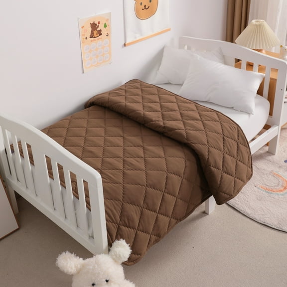 Ultra Soft Microfiber Down Alternative Toddler Comforter, Lightweight Machine Washable Crib Quilted Blanket, Coffee, 39" x 47"