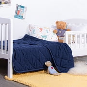 Ultra Soft Microfiber Down Alternative Toddler Comforter, Lightweight Machine Washable Crib Quilted Blanket, Navy Blue, 39" x 47"