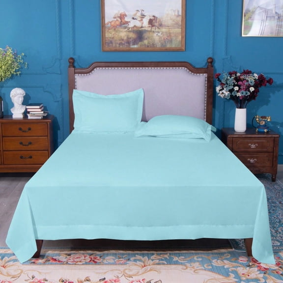 Ultra-Soft Microfiber Flat Sheet, Aqua, Durable, Wrinkle-Free, Fade And Stain Resistant