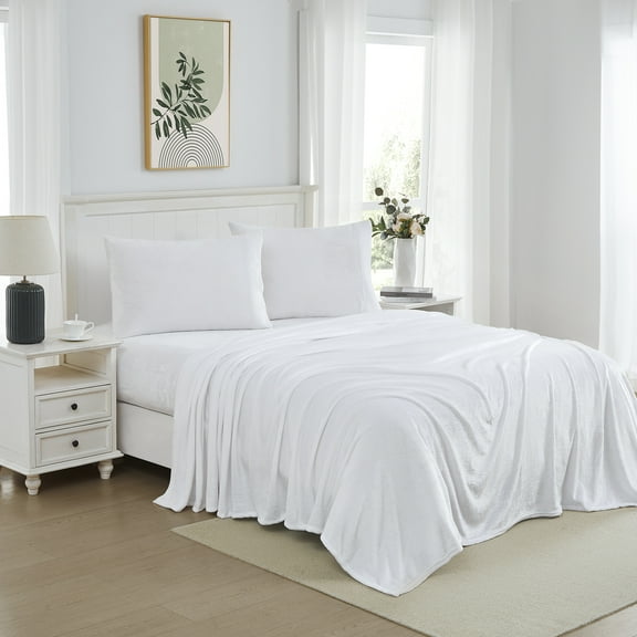 Ultra Soft Microplush Solid Fleece Sheet Set, White - King