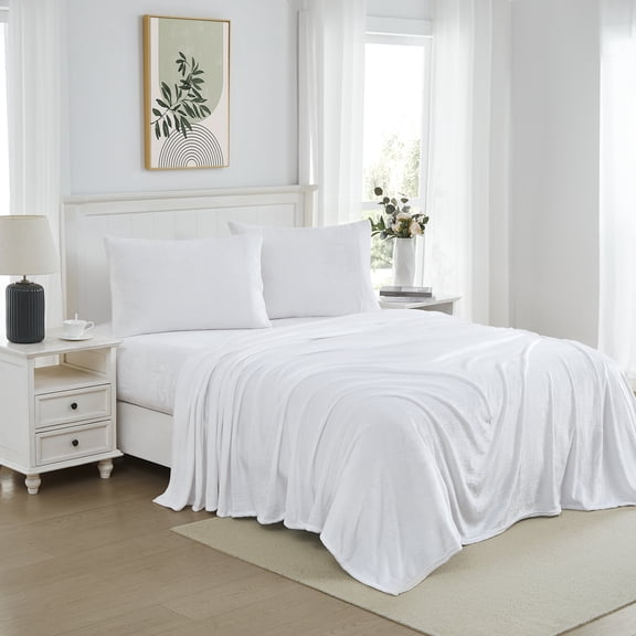 Ultra Soft Microplush Solid Fleece Sheet Set, White - Queen