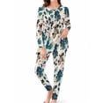 thumbnail image 1 of Ultra Soft Milk Silk Pajamas for Women Long Sleeve Top and Pants Set Tropical Botanical Sleepwear, 1 of 7