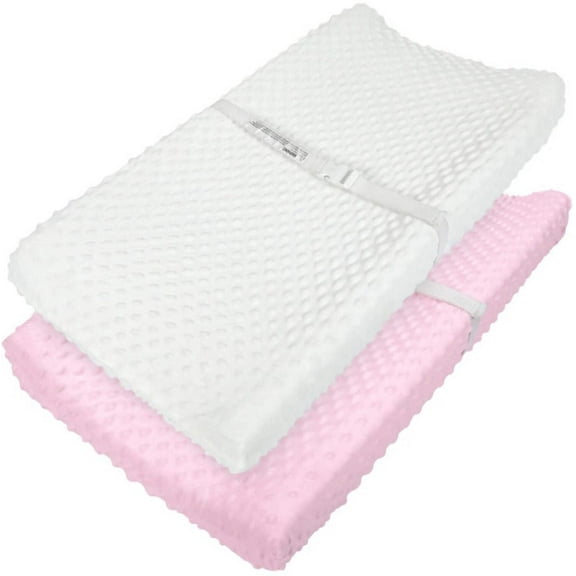 Ultra Soft Minky Dots Changing Table Cover Sheets Set of 2. PINK & WHITE