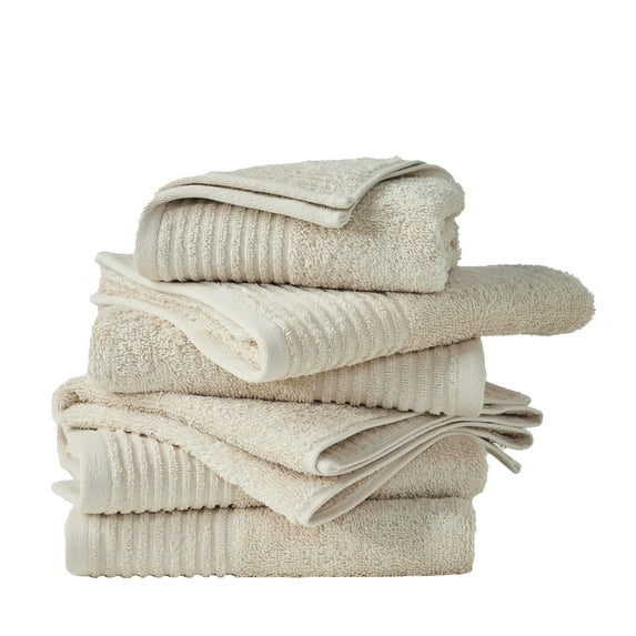 Ultra-Soft Modern Ribbed Cotton Quick Dry Towel Set (6 Pack Hand Towel, Oatmeal)