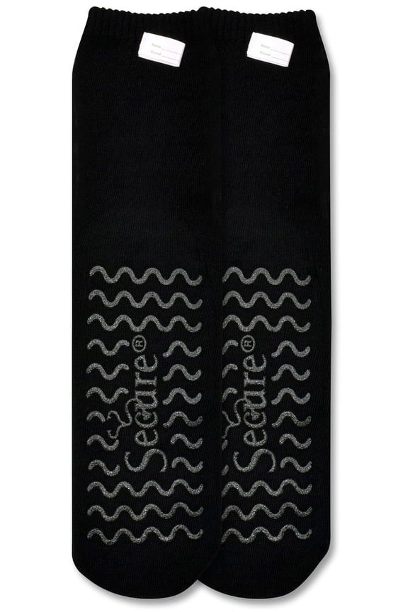 Ultra Soft Non-Slip Grip Slipper Socks, Black - Fall Injury Prevention Hospital Sock for Safety, Comfort and Warmth - All Around Tread Pattern