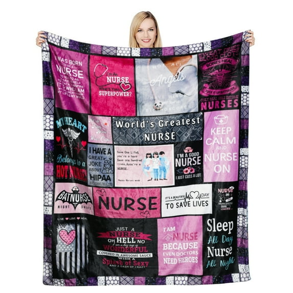 Ultra Soft Nurse Theme Blanket Microfiber Flannel Blanket Gifts for Women Nurses Warm Cozy Fuzzy Throw Blanket for Bed and Couch 60x80 Inch
