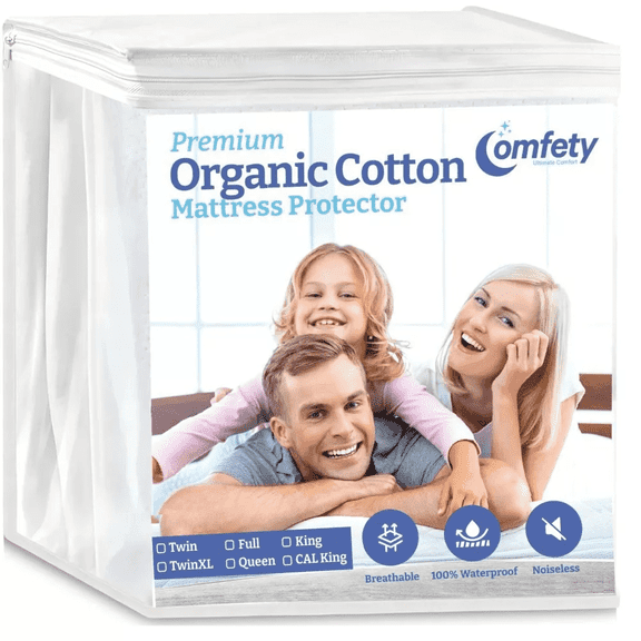 Organic Mattress Protector, 100% Waterproof & Hypoallergenic, Breathable Cotton Cover & Ultra Soft Mattress Pad Cover
