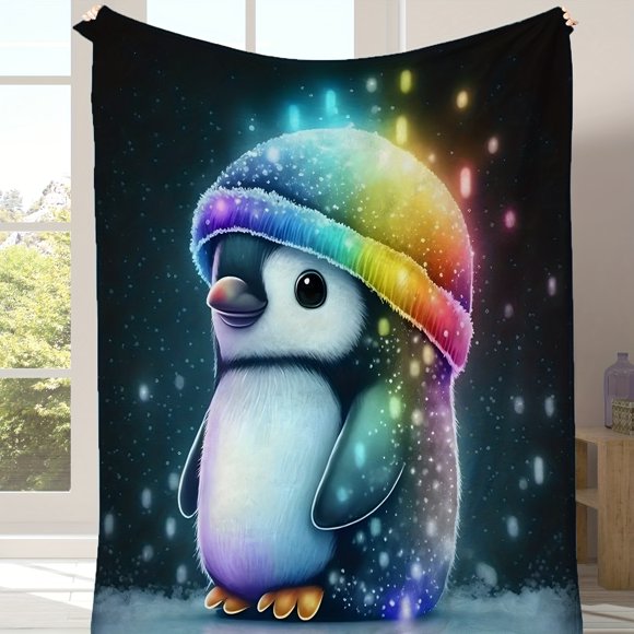 Ultra Soft Penguin Print Flannel Throw Blanket Versatile for Couch Bed Office & Travel Machine Washable