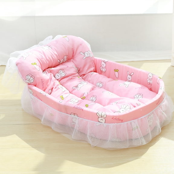 Ultra Soft Pet Bed with Animal Pattern, Comfortable Washable Thickened Pet Mat for Small Animals Cat or Dog 22.44x15.75x5.12 Inch Pink