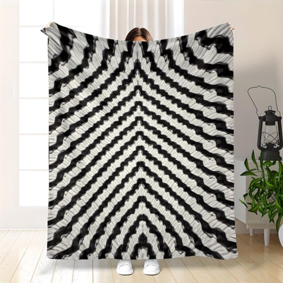 Ultra-Soft Plush Throw Blanket, Black White Zigzag Pattern, All-Season Cozy Blanket for Couch Bed Travel, Modern Home Decor Gift, Easy-Care Polyester