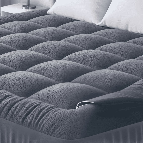 Ultra Soft Queen RV Size Mattress Topper Rayon from Bamboo Pillow Top Naturally Cooling Gray