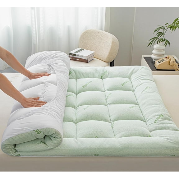 Ultra Soft Queen Size Mattress Topper - Premium Viscose Made from Bamboo, Quilted Fitted Extra Thick Mattress Pad, Pillow Top Mattress Cover with Deep Pocket Cover Fits 8–21 Inch (King)