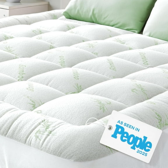 Ultra Soft Queen Size Mattress Topper - Viscose Made from Bamboo Pillow Top Pad for Back Pain Relief Naturally Cooling Hot Sleepers, Green