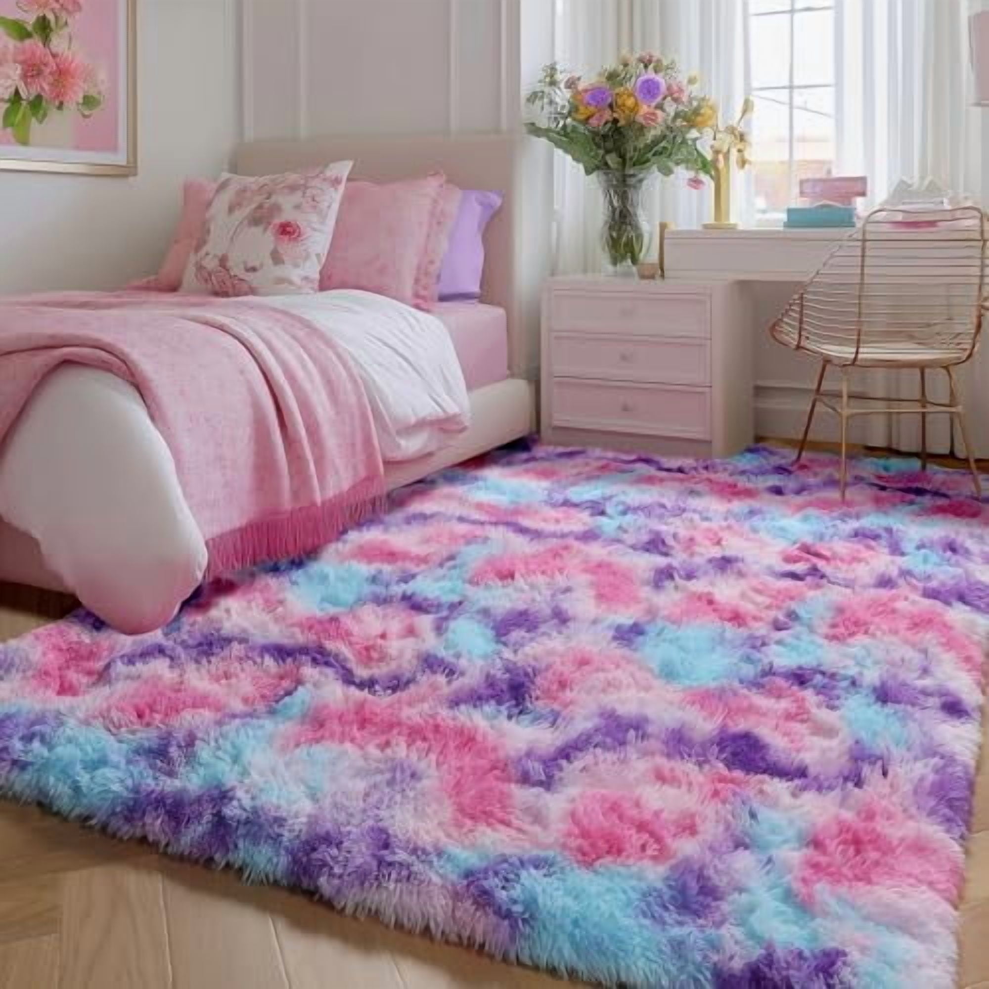 Ultra Soft Rainbow Area Rugs for Girls Bedoom 4x6 Ft, Fluffy Cute ...
