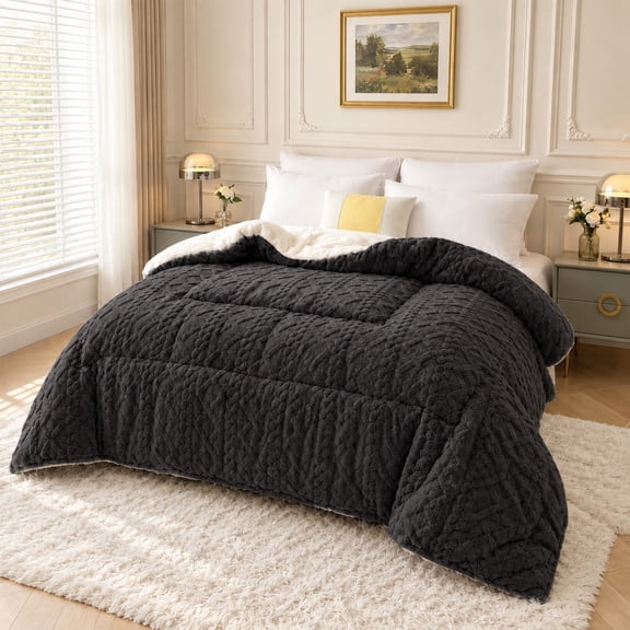 Ultra Soft Reversible Plush Comforter, Fluffy Warm Bedding Comforter for All‑Season Cozy Sleep Deep Space Gray Twin size