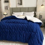 Ultra Soft Reversible Plush Comforter, Thick Warm Fluffy Bedding Comforter for Winter, Cozy Textured Bed Comforter King Size Navy blue