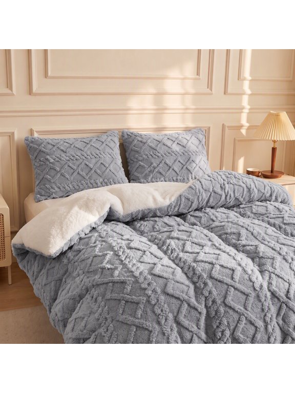 Ultra Soft Reversible Plush Comforter, Thick Warm Fluffy Bedding Comforter for Winter, Cozy Textured Bed Comforter Twin Size Gray