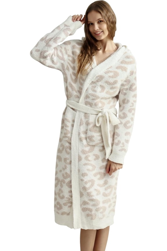 Ultra Soft Robe With Pockets, Spa Bathrobe Loungewear Calf-Length, Plush Fuzzy Fluffy Wrap Robe for Women