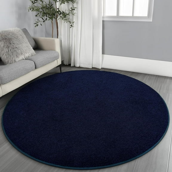 Ultra Soft Round Area Rugs for Living Room Bedroom, 5x5 Feet Navy Blue Thickened Memory Foam Modern Indoor Circle Carpets, Non-Slip Comfy Circular Rug for Boys Girls Nursery Room Home Decor