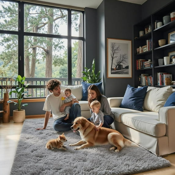 Ultra Soft Rug for Living Room, 3x5 Feet Grey Shag Area Rugs for Living Room, Modern Shaggy Carpets for Teens Dorm Nursery Home, Non Slip Indoor Rugs Floor Carpet(3 x 5, Light Grey)
