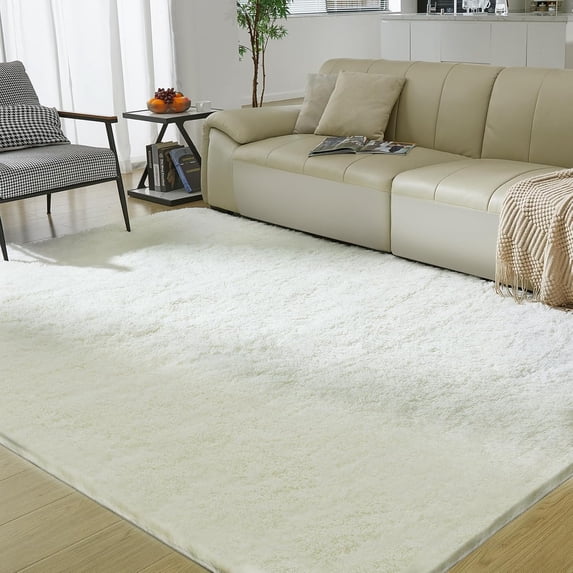 Ultra Soft Rug for Living Room, 4X6 Fluffy Shag Area Rug for Bedroom, Modern Shaggy Carpets Fuzzy Rug for Teens Dorm Nursery Home Decor Aesthetic, Upgrade Anti-Skid Durable, Cream White