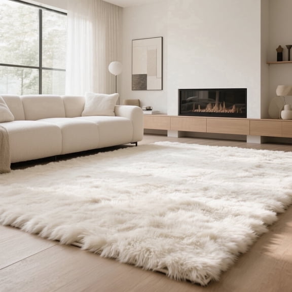 Ultra Soft Rug for Living Room, 5'x8' Fluffy Shag Area Rug for Bedroom, Dorm Bedside Modern Home Decor, Cream White