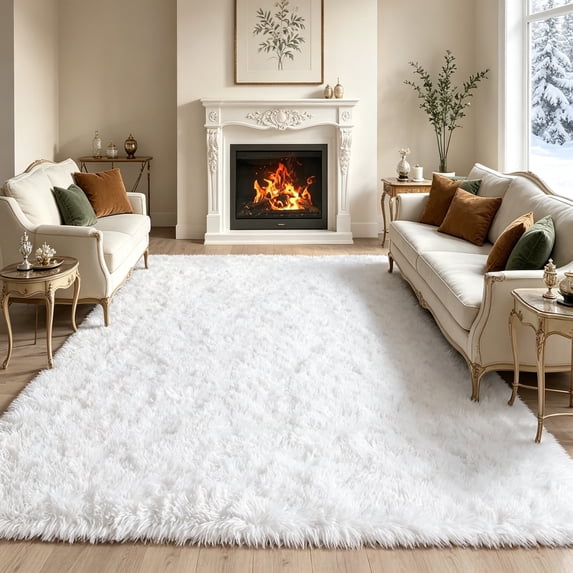 Ultra Soft Rug for Living Room, 6'x9' Fluffy Shag Area Rug for Bedroom, Dorm Bedside Modern Home Decor, Cream White