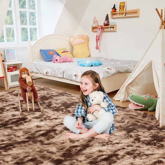 Ultra Soft Rug for Living Room, 6X9 Fluffy Shag Area Rug for Bedroom, Modern Shaggy Carpet Fuzzy Rug for Teens Dorm Nursery Home Decor Aesthetic, Upgrade Anti-Skid , Tie-Dyed Coffee