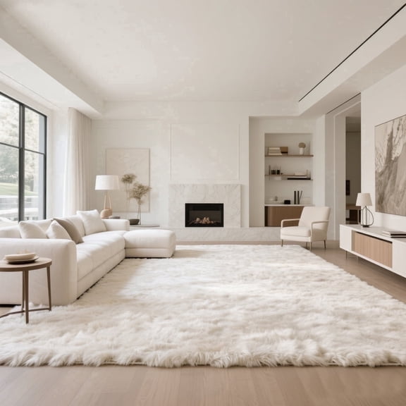 Ultra Soft Rug for Living Room, 9'x12' Fluffy Shag Area Rug for Bedroom, Dorm Bedside Modern Home Decor, Cream White