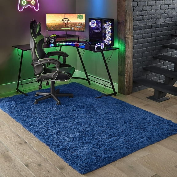 Ultra Soft Rug for Living Room, 4X6 Fluffy Area Rug for Bedroom, Modern Shaggy Carpets Fuzzy Rug for Teens Dorm Bedside Home Decor Aesthetic, Heavy Duty Non Slip, Blue