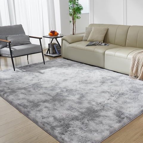 Cshidworld Ultra Soft Rug for Living Room, 4X6 Fluffy Area Rug for Bedroom, Modern Shaggy Carpets Fuzzy Rug for Teens Dorm Bedside Home Decor Aesthetic, Heavy Duty Non Slip, Tie-Dyed Dark Grey